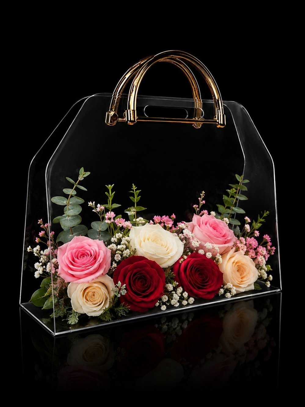 Clear Acrylic Tote Bag with Gold Handles /Transparent
